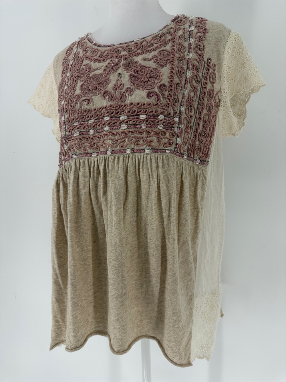 Sundance Embroidered Eyelet Lace Babydoll Top Medium Boho Cottagecore